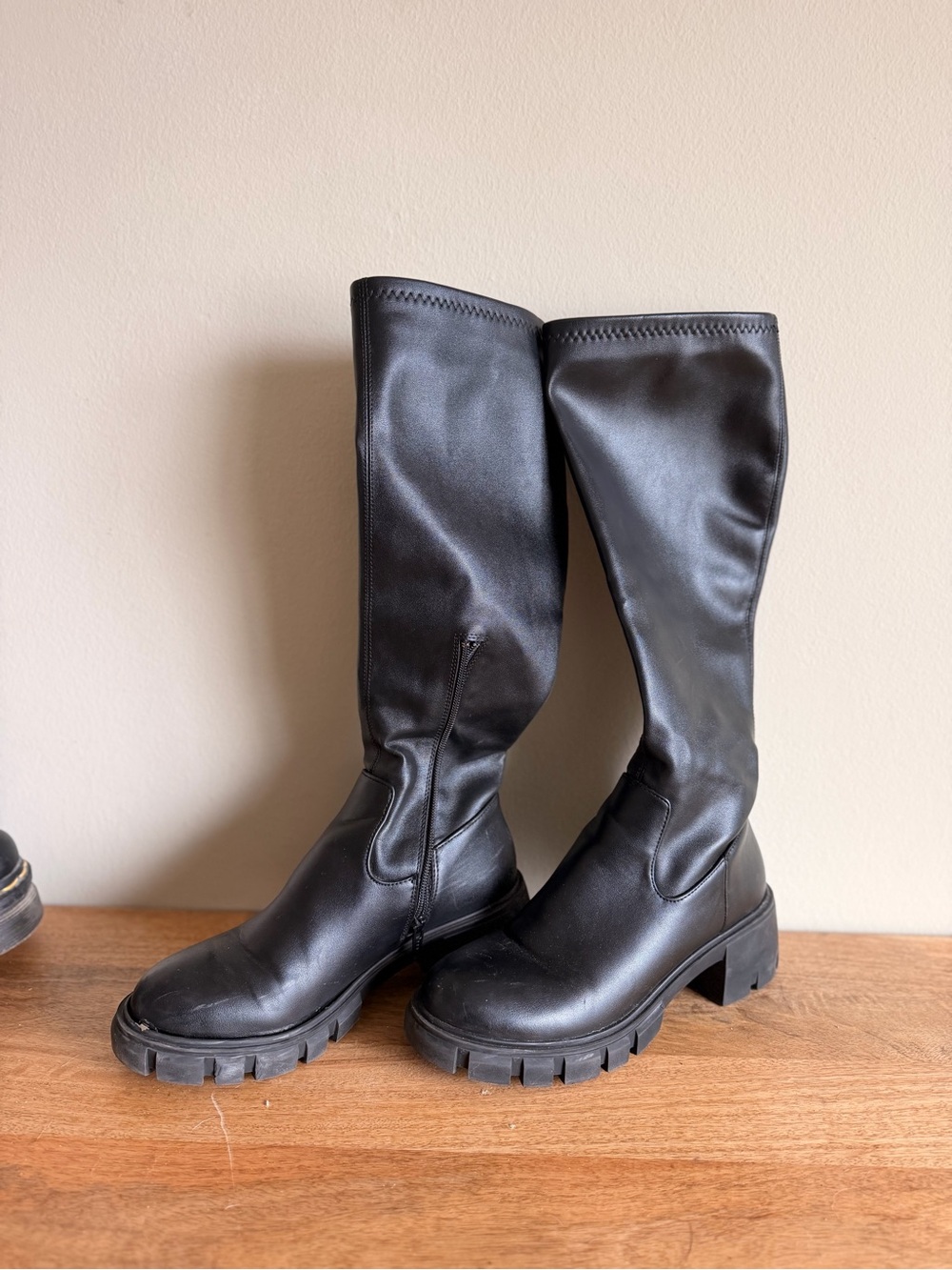 Steve Madden Black Knee-High Lug Sole Boot